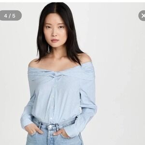 Jonathan Simkhai off shoulder blouse Small‎ stripe blue white button cotton